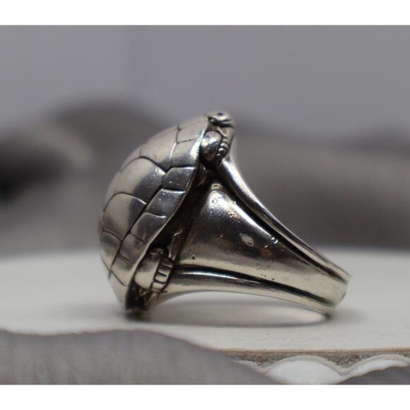Kieselstein Large Barry Cord Sterling Silver Turtle Ring 22G/Sz 7 - Picture 2 of 8